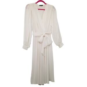Superstition Women's Sheer Chiffon Long Cuffed Sleeves Midi V-Neck Dress Size 11